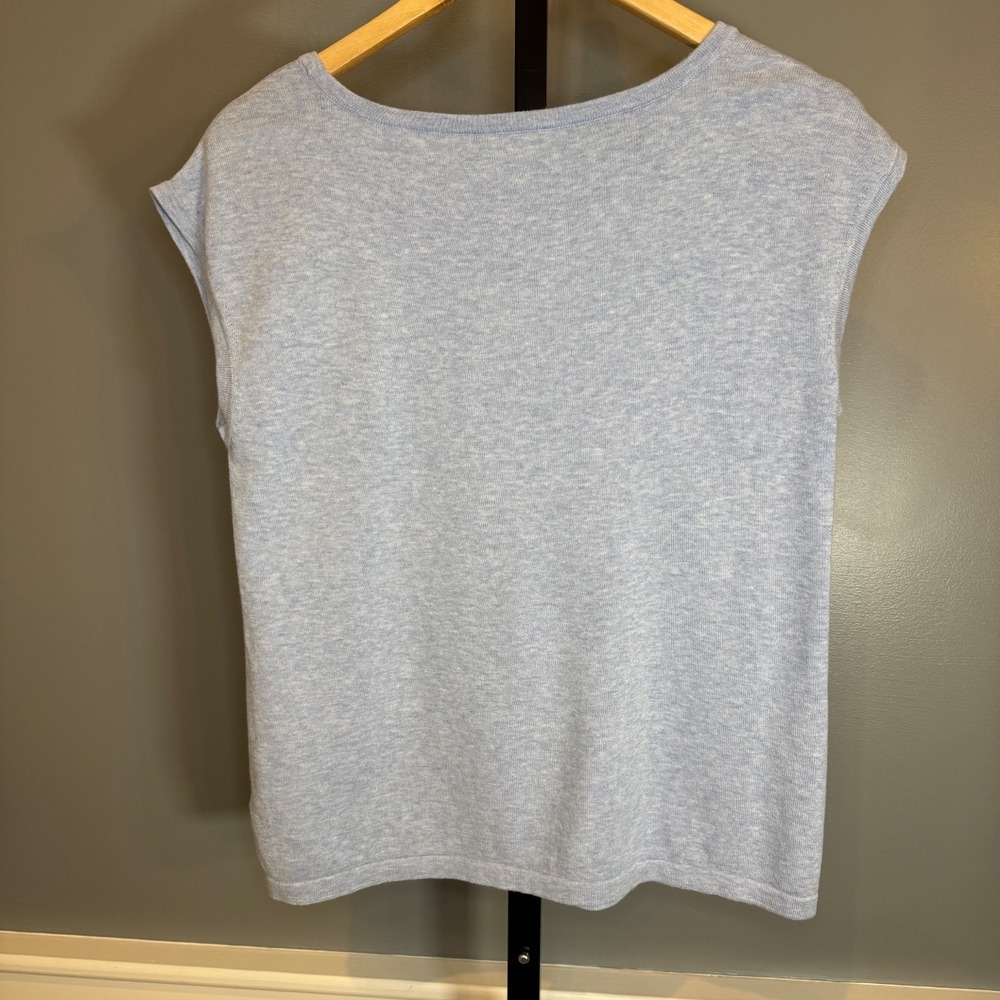 Talbots Petites Fish Embroidered Cotton Knit Top SP Blue Nautical Coastal - Picture 6 of 7